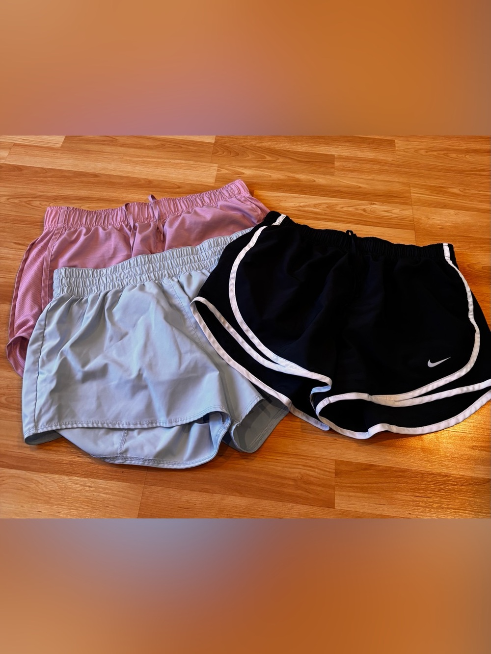 Nike Athletic Shorts Trio — Black, Light Blue & Pink